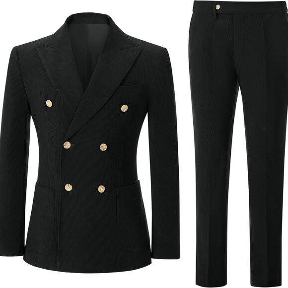 Formal Men's Corduroy Suit Set - Slim Fit Double-Breasted Blazer for Events - Picture 1 of 6